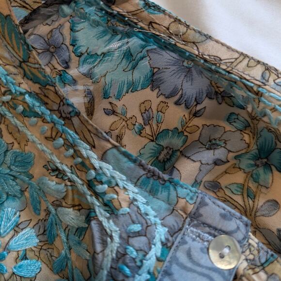 Indian Blue Hand Embroidered Silk Tunic Kurta Dress Size XL - Picture 5 of 9